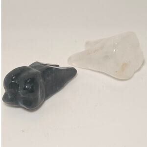 Pair of Anatomical Teeth Carving / Moss Agate & Quartz / Total Wt: 1.3oz